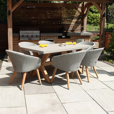 Luna Rectangular Concrete Dining Set with 6 Sol Rattan Dining Chairs