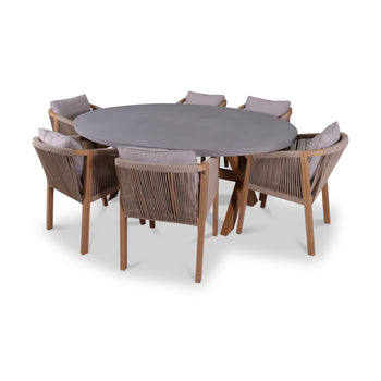 Luna 200x145cm Ellipse Concrete Table With 6 Roma Dining Chairs
