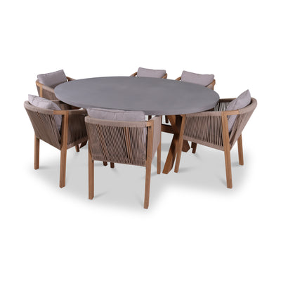 Luna 200cm Ellipse Concrete Table With 6 Roma Dining Chairs