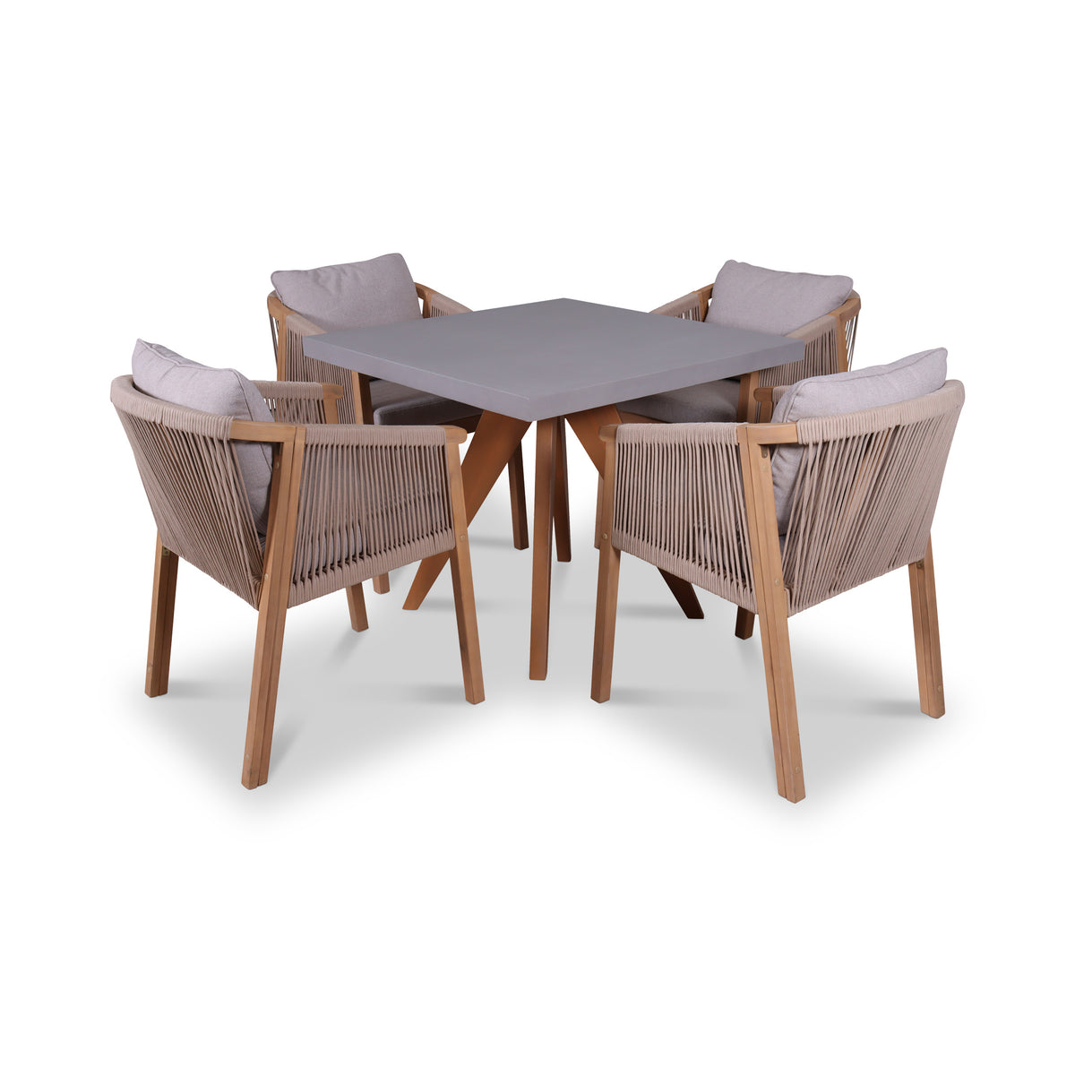 Luna 90cm Square Concrete Table Set with 4 Dining Chairs from Roseland Furniture