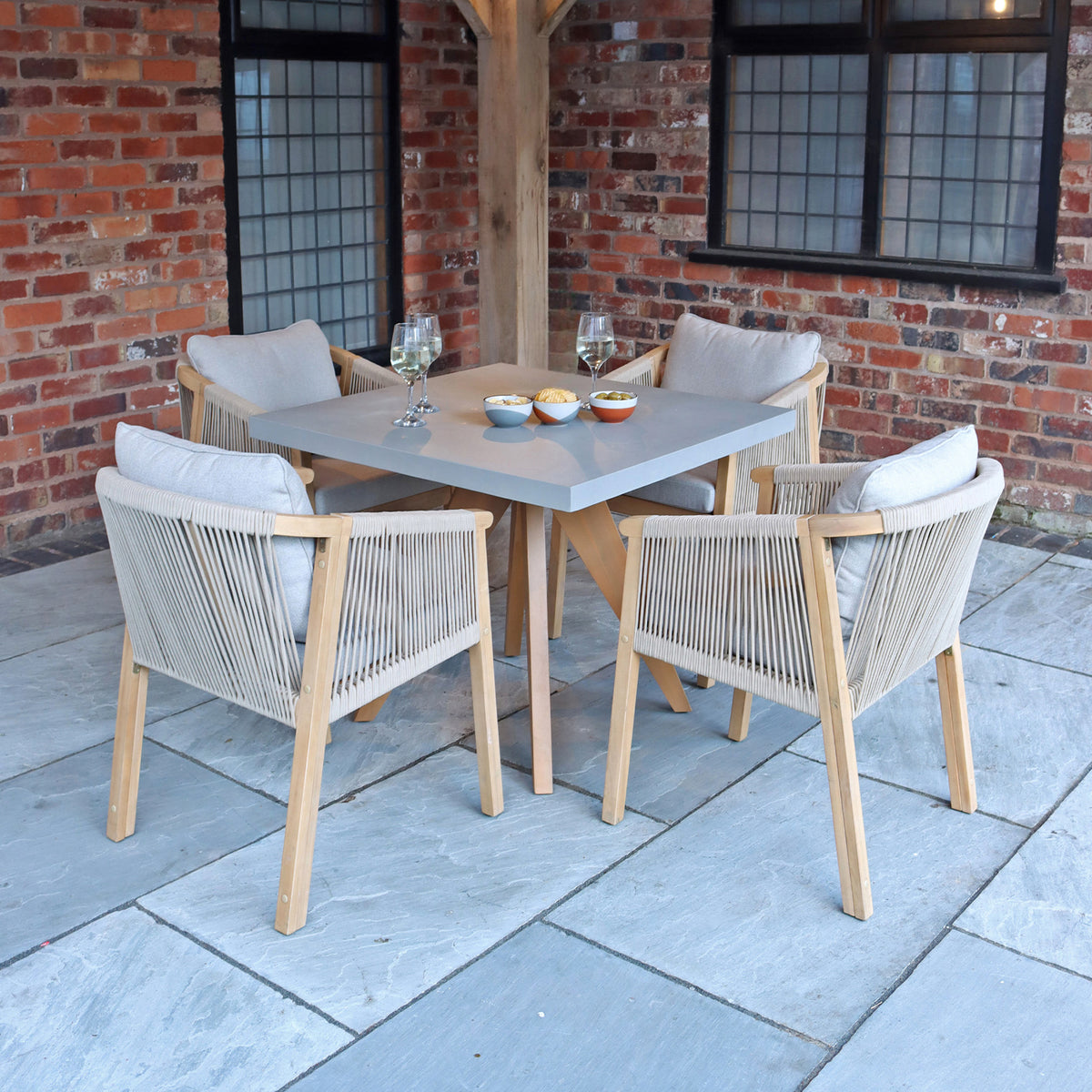 Luna 90cm Square Concrete Table Set with 4 Dining Chairs from Roseland Furniture