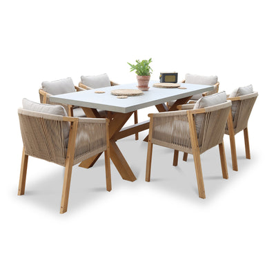 Luna 180x90cm Rectangular Concrete Table With 6 Roma Dining Chairs