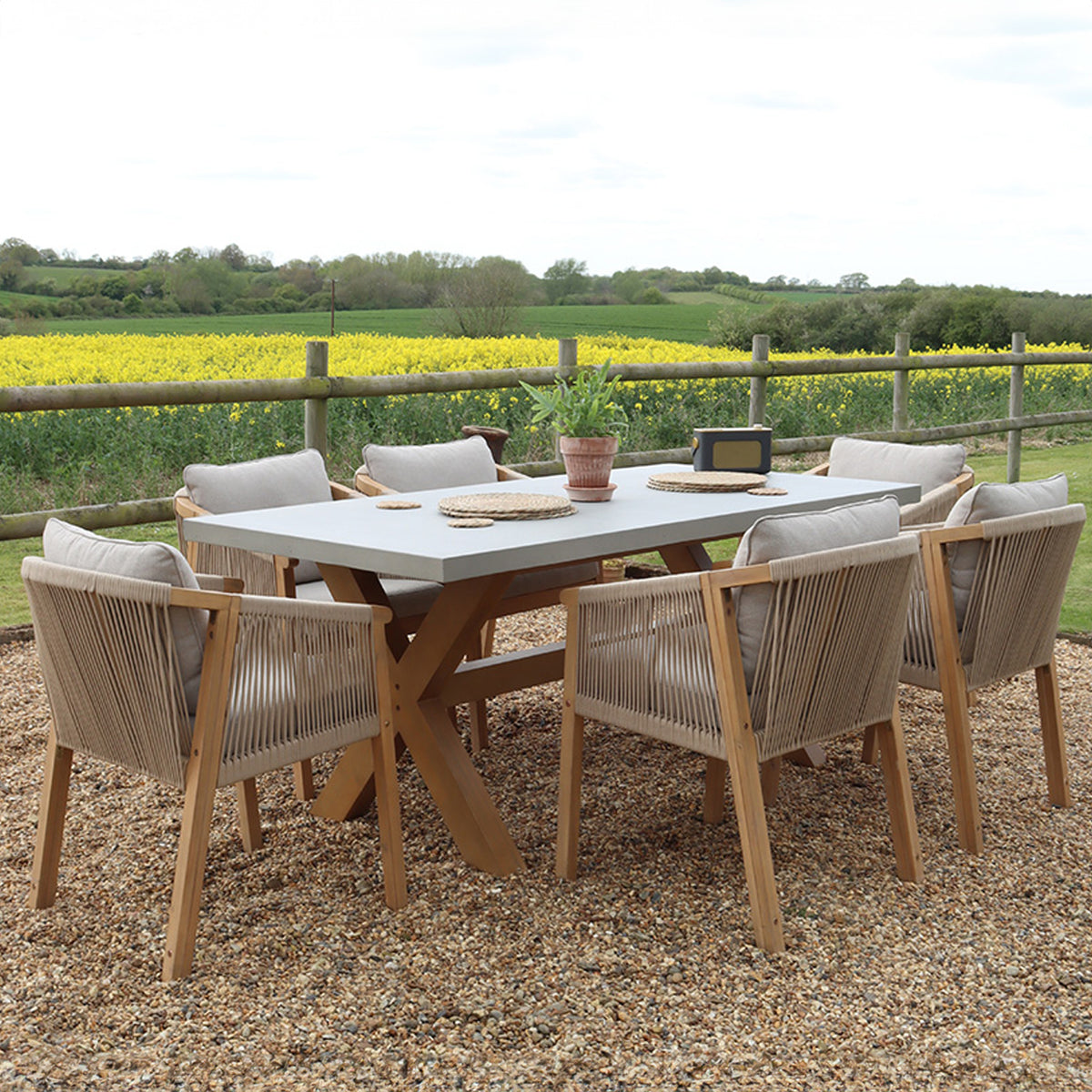 Luna 180x90cm Rectangular Table with 6 Roma Dining Chairs from Roseland Furniture