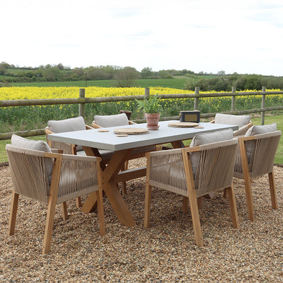 Luna 180x90cm Rectangular Concrete Table With 6 Roma Dining Chairs