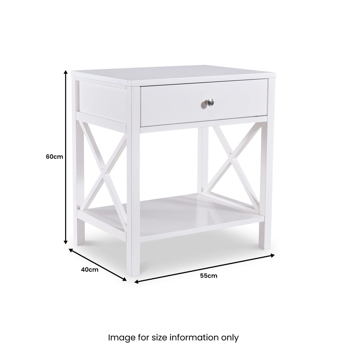 Leighton White 1 Drawer Bedside Table dimensions
