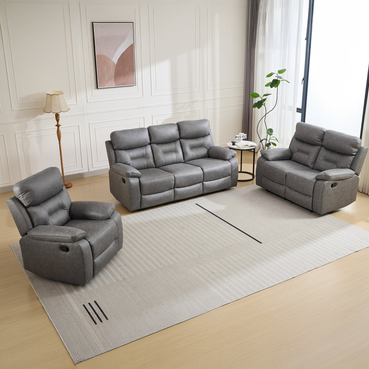 Lewisham Recliner 3 Seater Grey Angle1 from Roseland Furniture