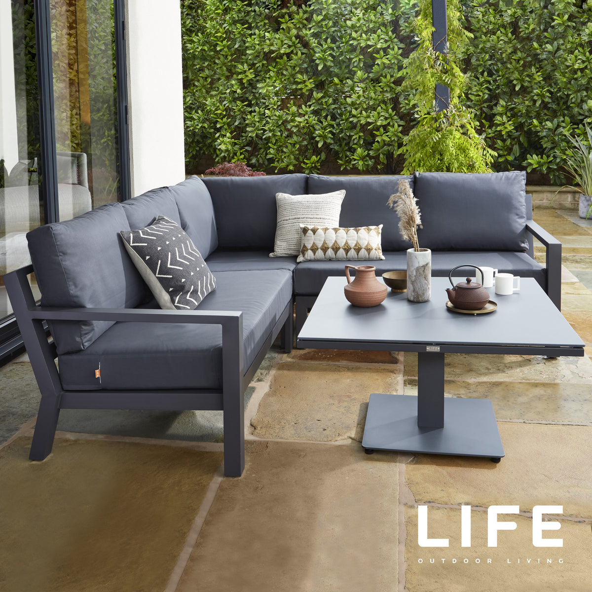 LIFE Timber Mini Corner Sofa Set with Height Adjustable Table