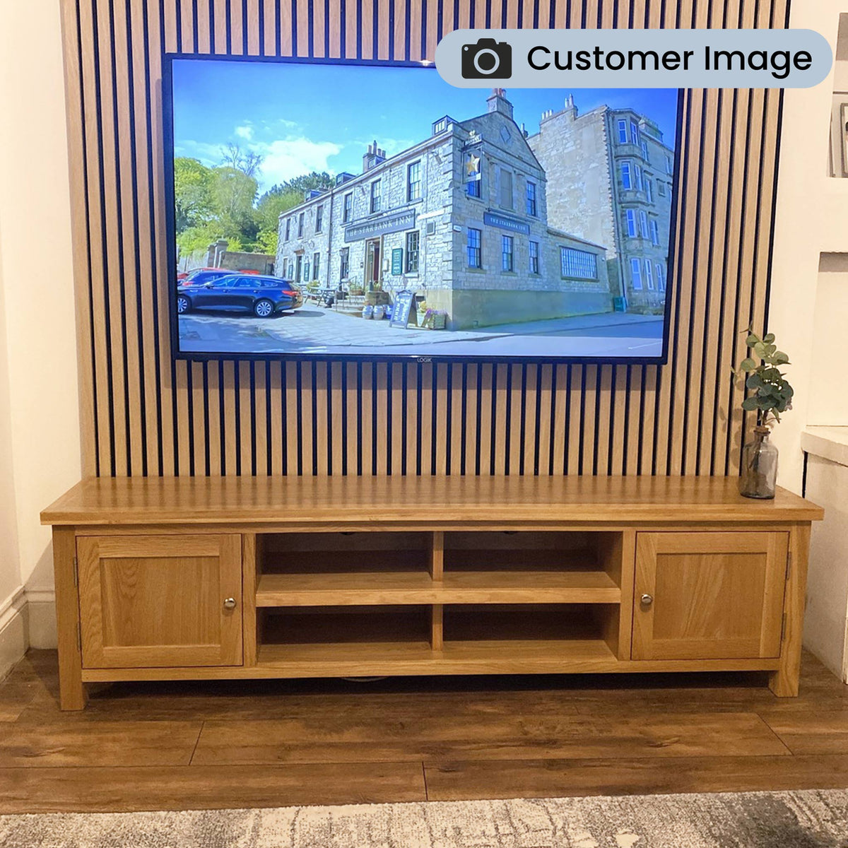 London Oak 180cm Extra Wide TV Stand from Roseland Furniture