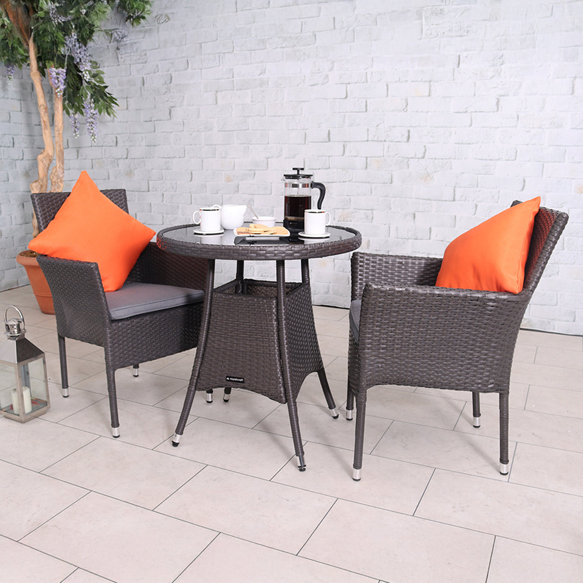 Malaga 2 Seat Deluxe Stacking Rattan Bistro Set from Roseland Furniture