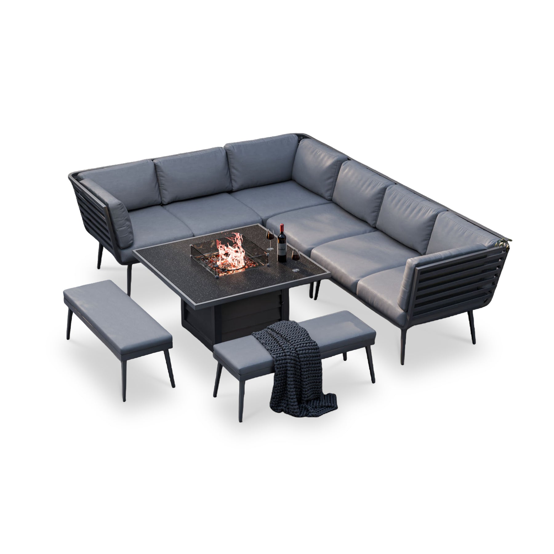 Mayfair 120cm Corner Fire Pit Table Garden Lounge Set