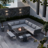 Mayfair 120cm Outdoor Corner Fire Pit Table Garden Lounge Set Grey from Roseland Furniture