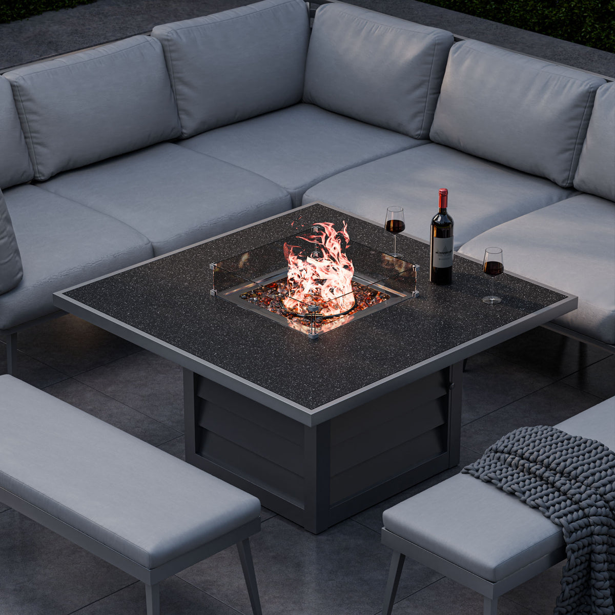 Mayfair 120cm Outdoor Corner Fire Pit Table Garden Lounge Set Grey from Roseland Furniture