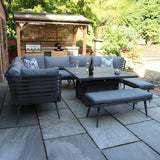 Mayfair 120cm Outdoor Corner Fire Pit Table Garden Lounge Set Grey from Roseland Furniture