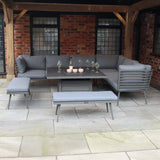Mayfair 120cm Outdoor Corner Fire Pit Table Garden Lounge Set Grey from Roseland Furniture