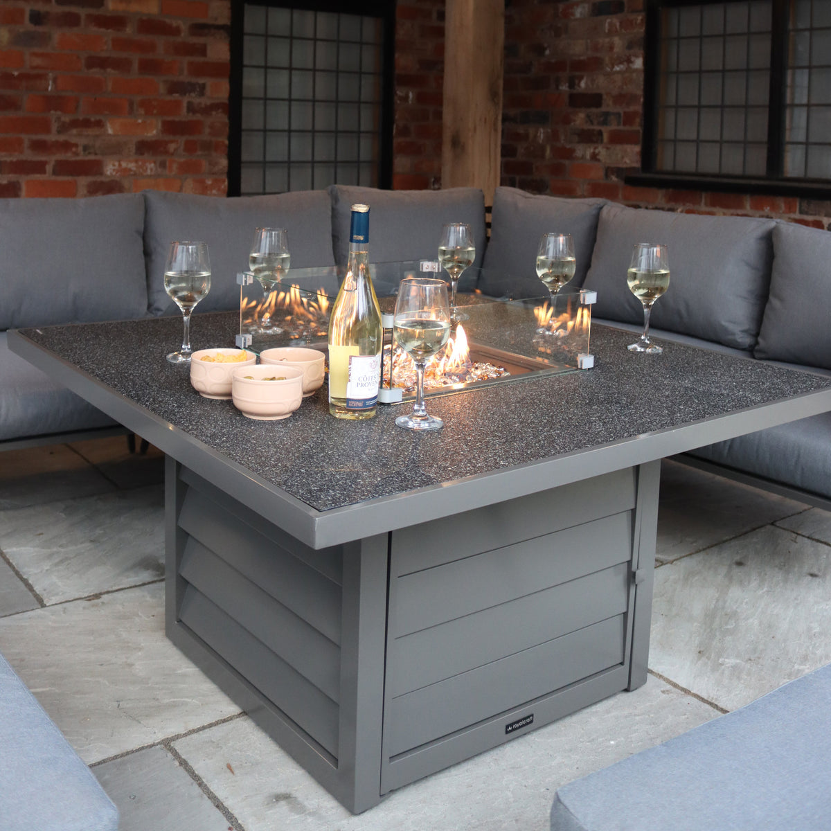 Mayfair 120cm Outdoor Corner Fire Pit Table Garden Lounge Set Grey from Roseland Furniture