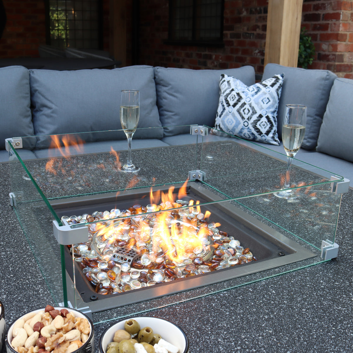 Mayfair 120cm Outdoor Corner Fire Pit Table Garden Lounge Set Grey from Roseland Furniture