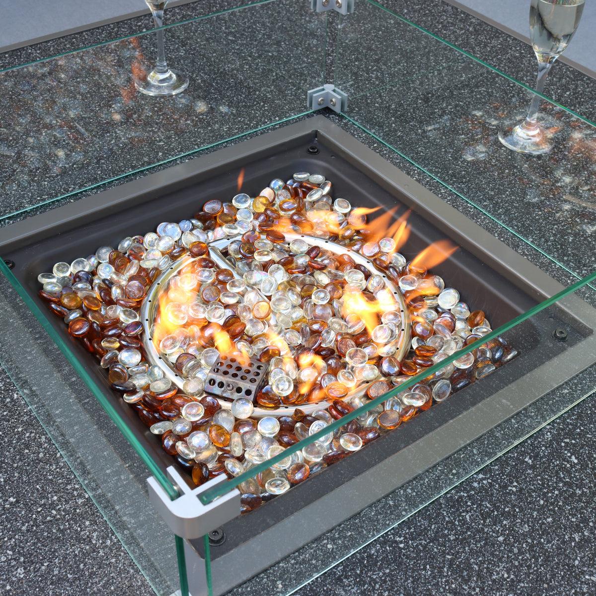 Mayfair 120cm Outdoor Corner Fire Pit Table Garden Lounge Set Grey from Roseland Furniture