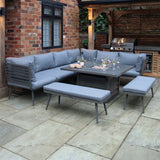 Mayfair 120cm Outdoor Corner Fire Pit Table Garden Lounge Set Grey from Roseland Furniture