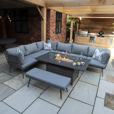 Mayfair 150cm Corner Fire Pit Table Garden Lounge Set