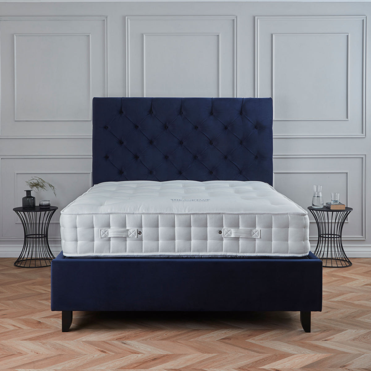 Francis Ink Blue Velvet Ottoman Storage Bed from Roseland Furniture