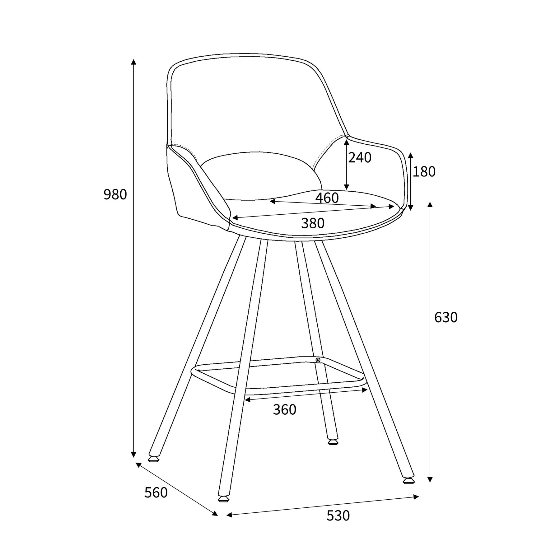 Merril Faux Leather Bar Stool dimensions