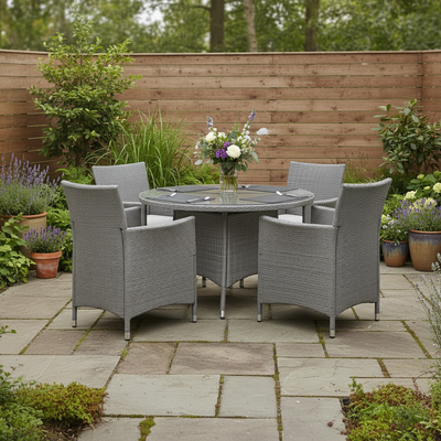 Vada 110cm 4 Seat Rattan Round Dining Set