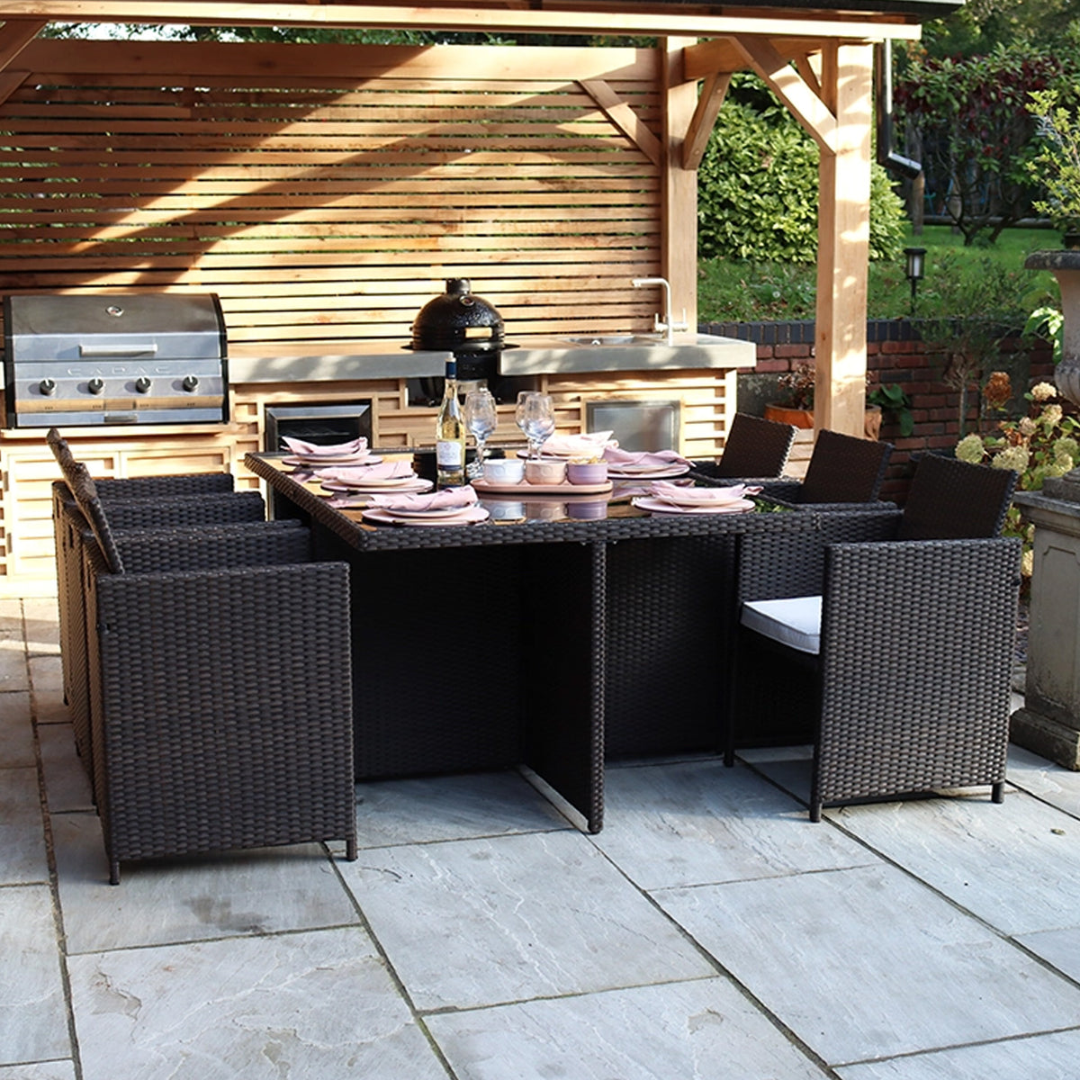 Vada 6 Seat Rattan Cube Set Brown from Roseland Furniture