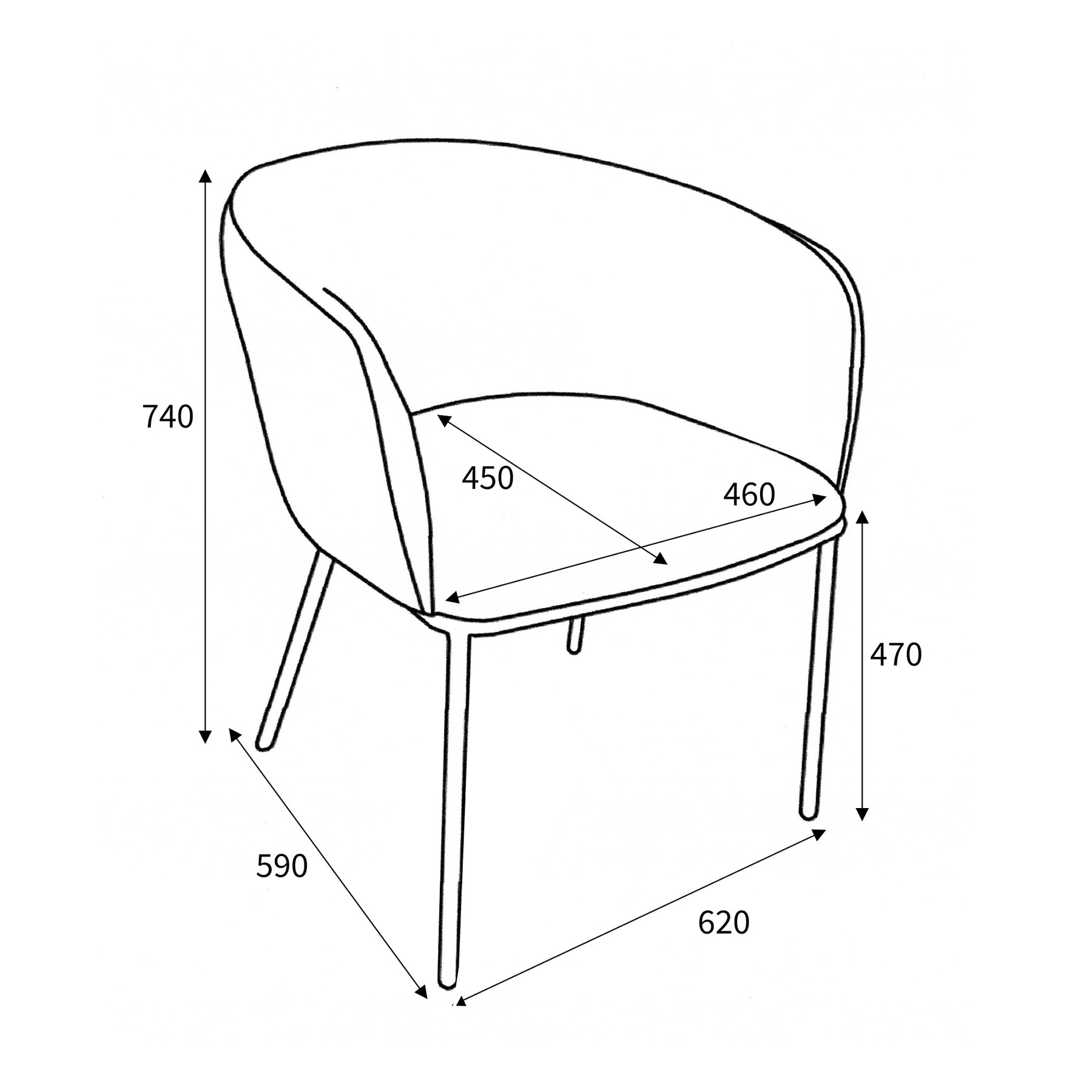 Newbridge Boucle Dining Chair dimensons
