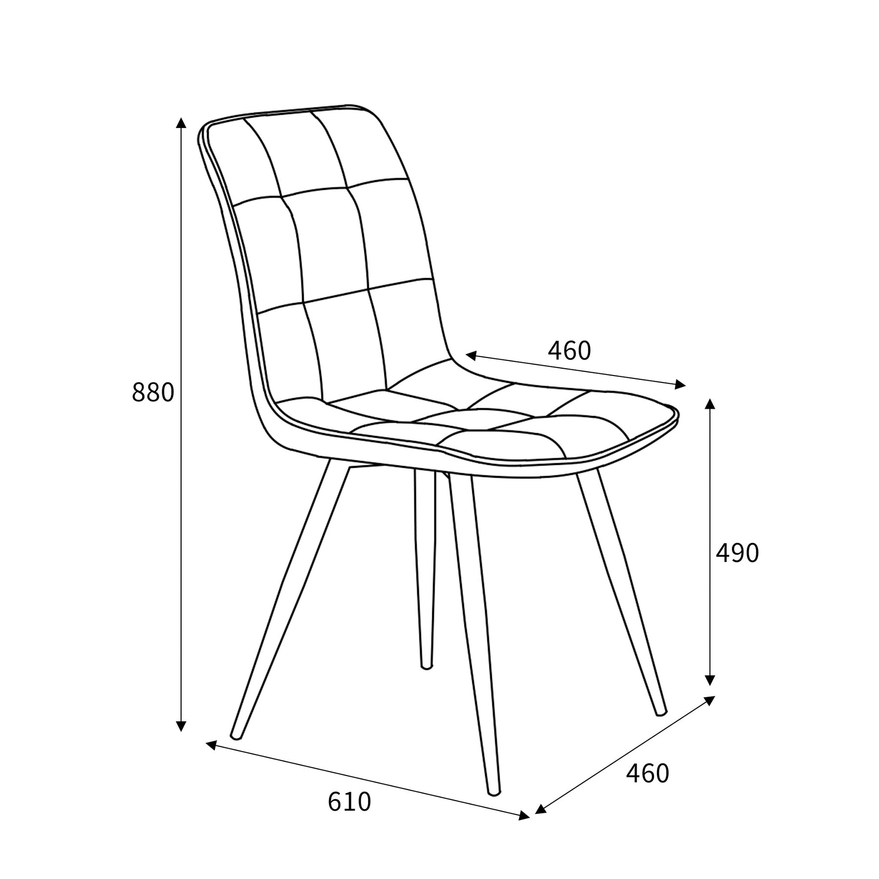 Nia Faux Suede Dining Chair Grey dimensions
