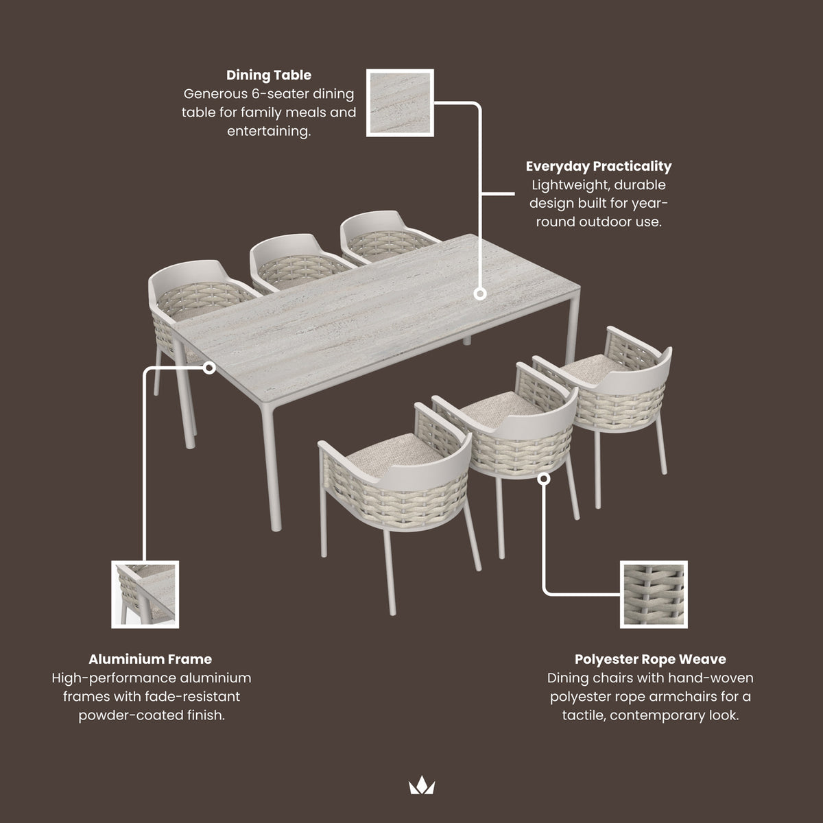 Olma 6 Seater Dining Table Chairs from Roseland Furniture