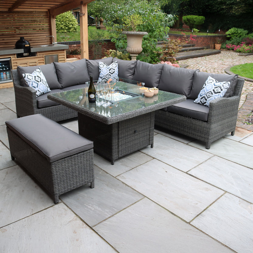Paris 120cm Fire Pit Rattan Set with Bench | Roseland