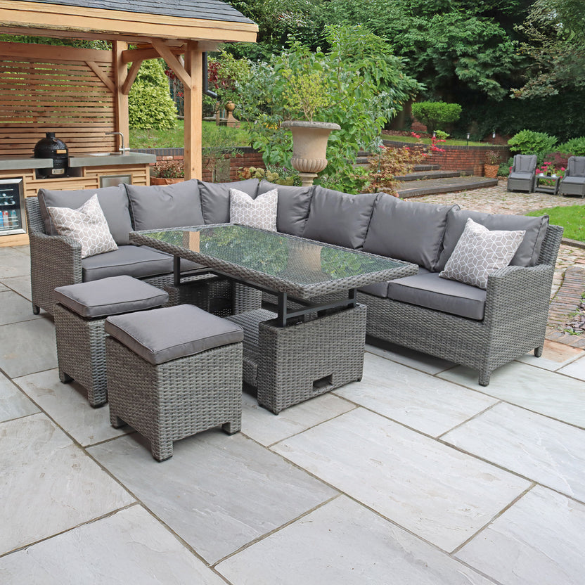 Paris Rattan Lounge Dining Set with Rise and Fall Table | Roseland
