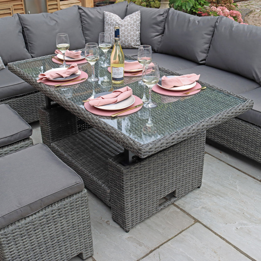 Paris Rattan Lounge Dining Set with Rise and Fall Table | Roseland