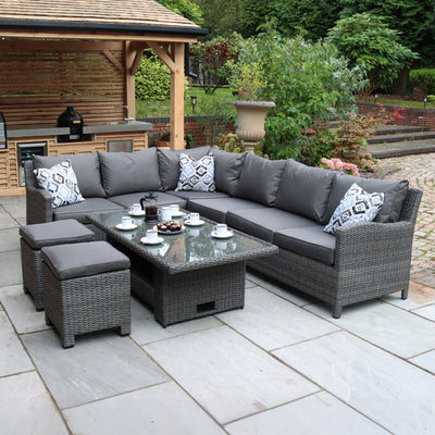 Paris Rattan Lounge Dining Set with Rise and Fall Table