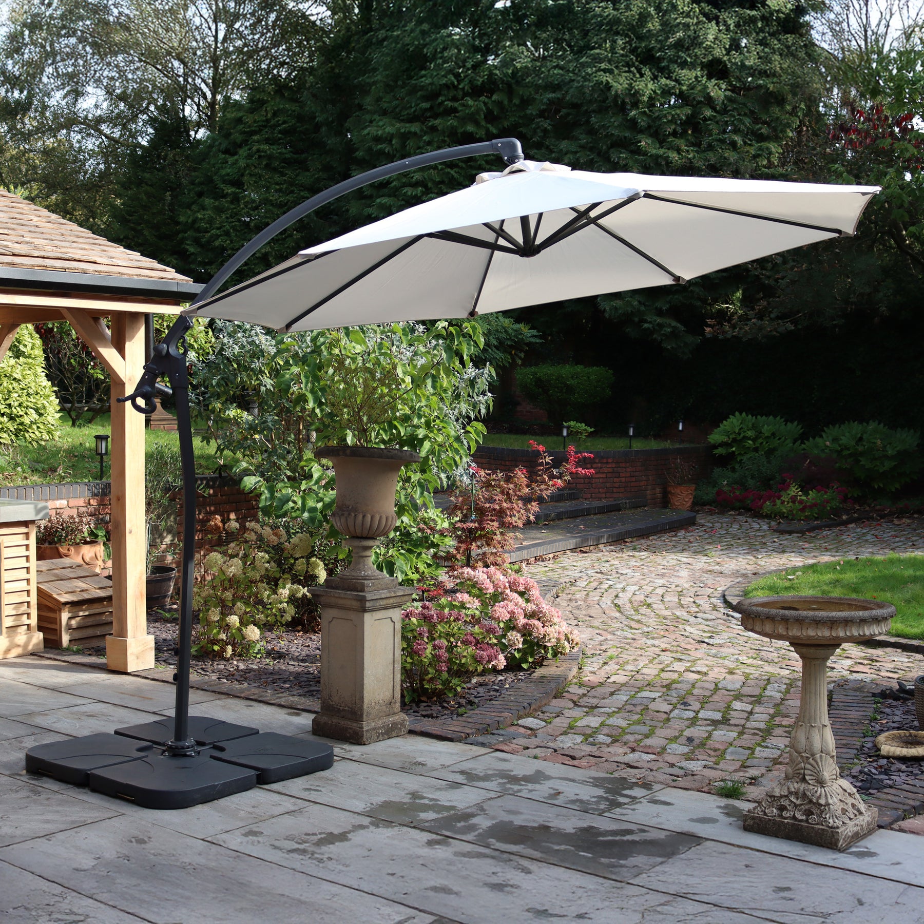 3m Deluxe Pedal Operated Cantilever Parasol Ivory from Roseland Furniture