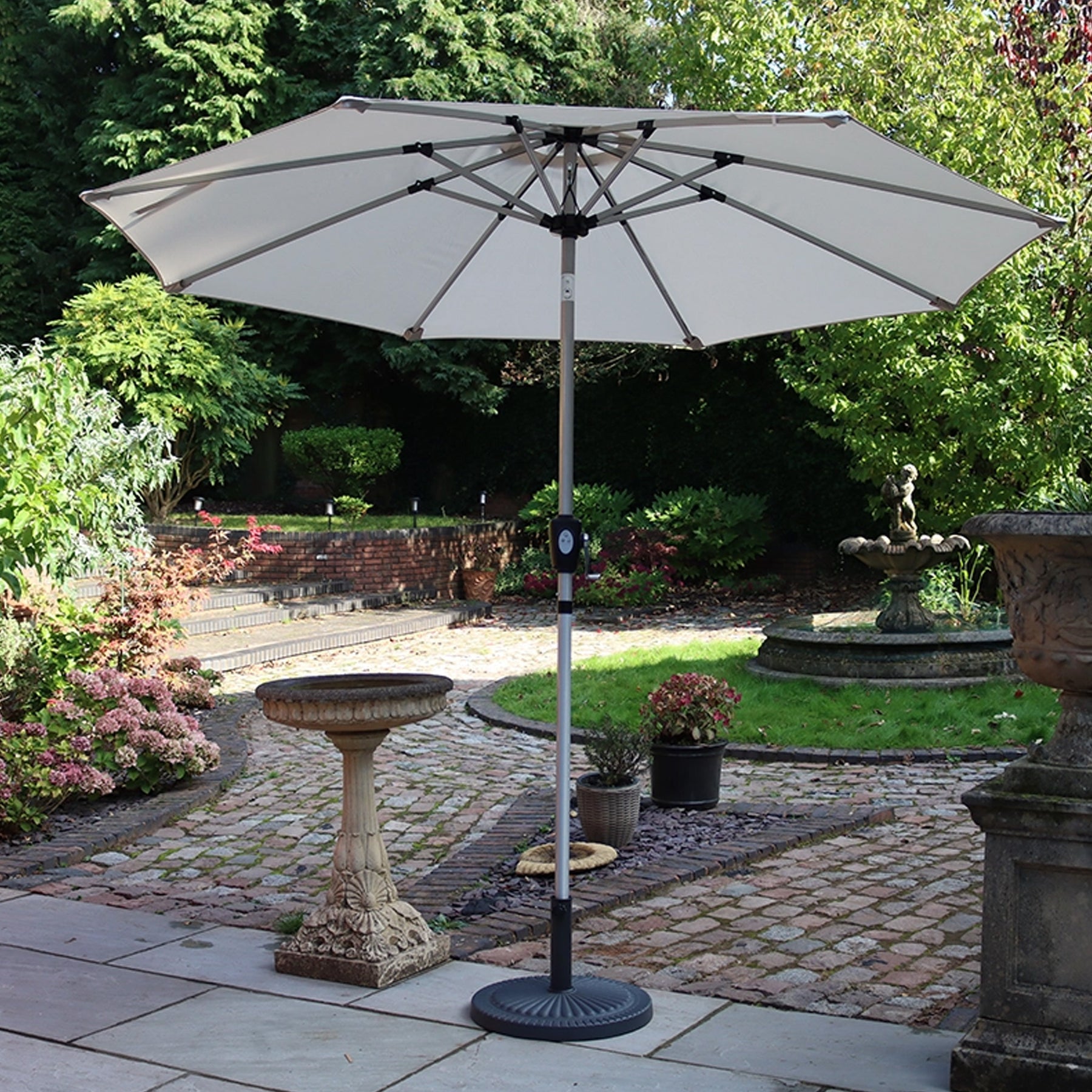 2.7m LED Lit Parasol Ivory Angle1 from Roseland Furniture