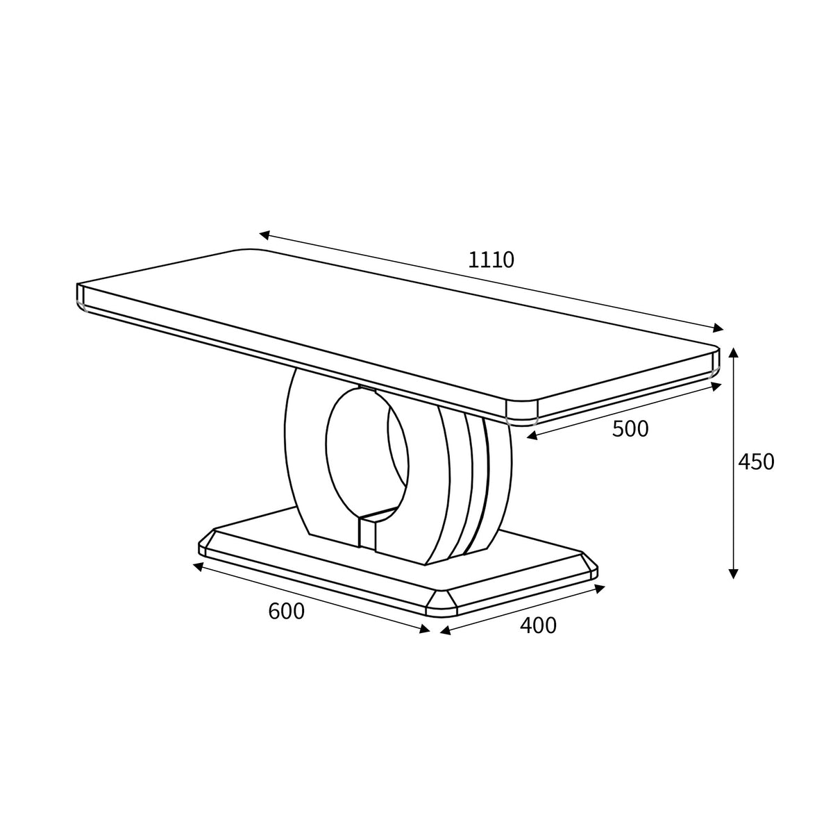 Pendeen 110cm Faux Marble Top Coffee Table dimensions