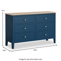 Penrose Navy Blue 6 Drawer Chest with wooden handles dimensions