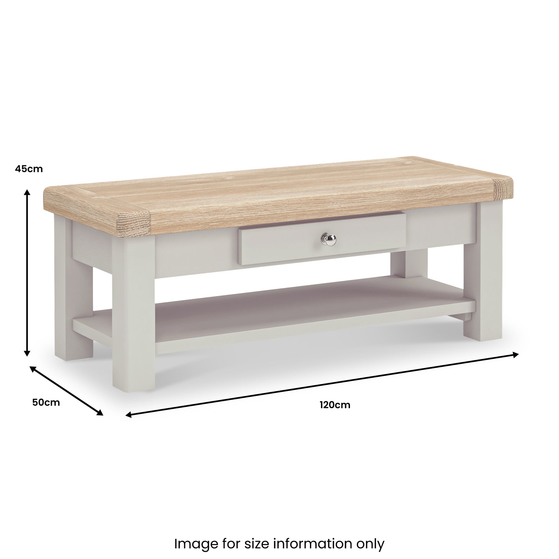 Penzance Coffee Table with Drawer dimensions
