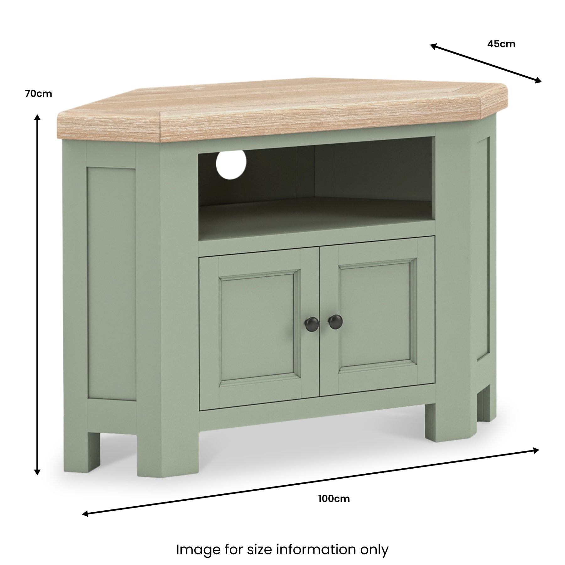 Penzance 2 Door Corner TV Unit dimensions