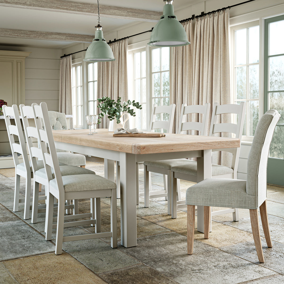Small Extending Table Penzance Small Extending Dining Table | Grey / Sage Green | Roseland ...