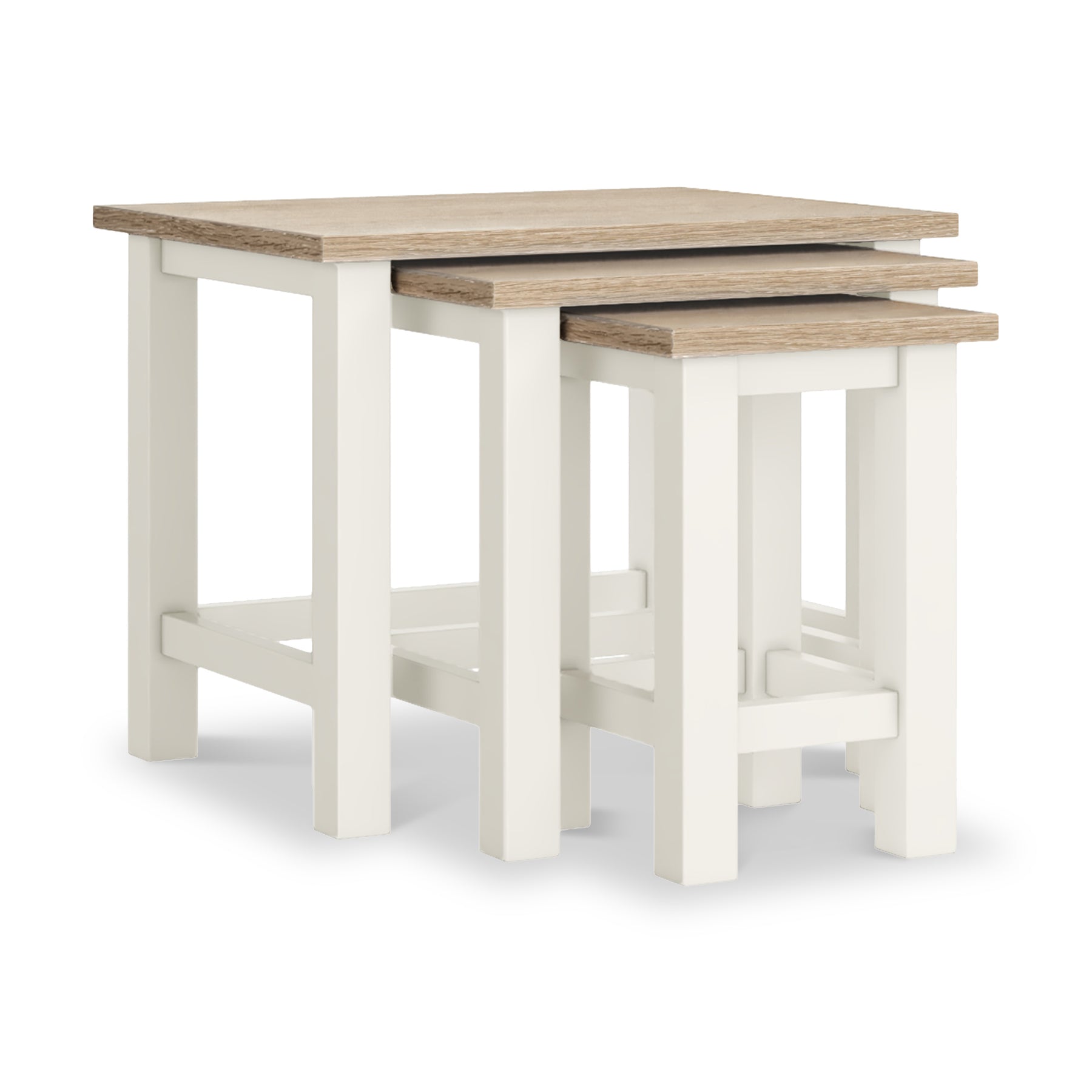 Farrow Coconut White Nest of Tables with Washed Oak Top