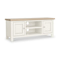 Farrow Coconut White with Washed Oak Top and metal handles 120cm TV Stand from Roseland Furniture
