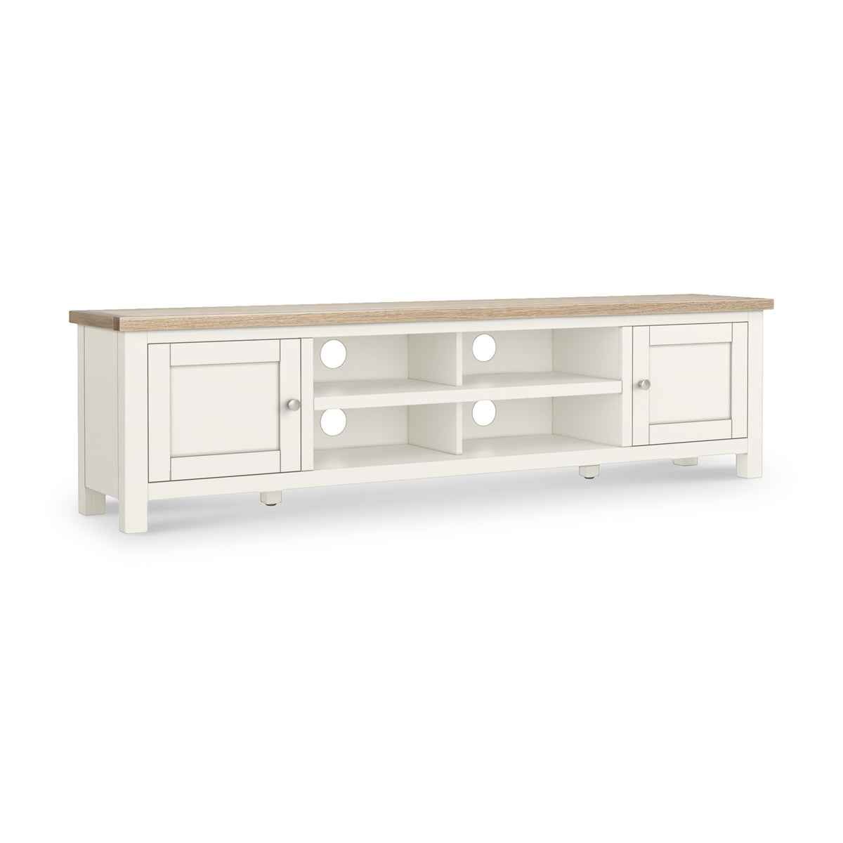 Farrow Coconut White 180cm Extra Wide TV Stand with metal handles from Roseland Furniture