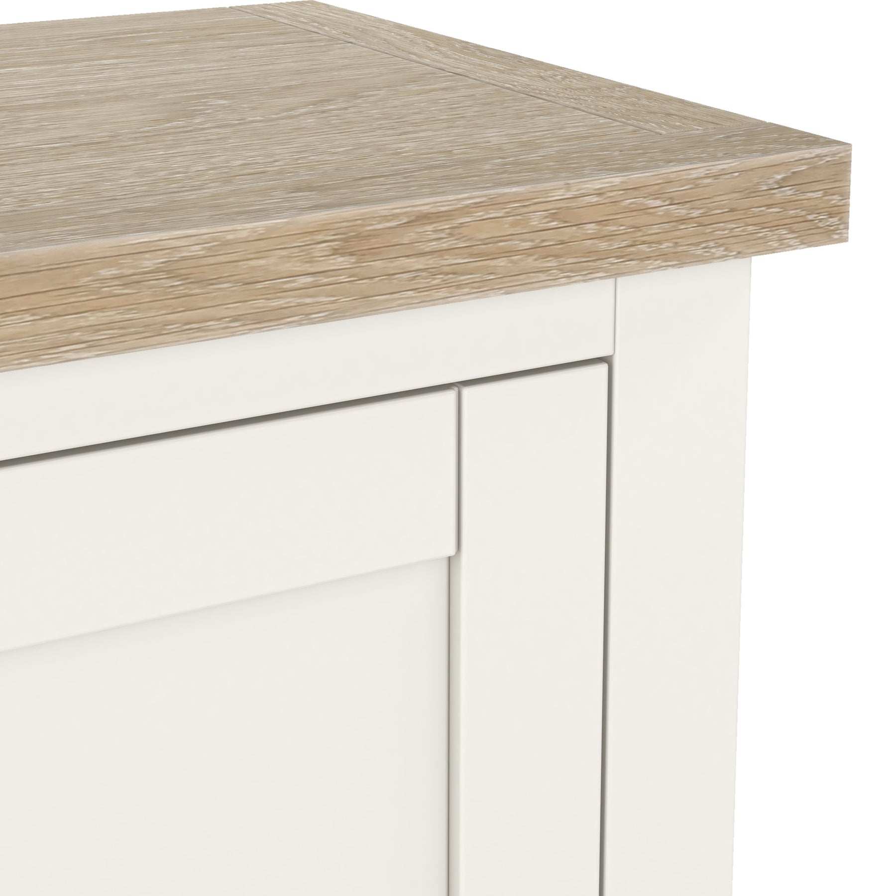 Farrow Coconut White Cupboard with from Roseland Furniture - close up of wooden top