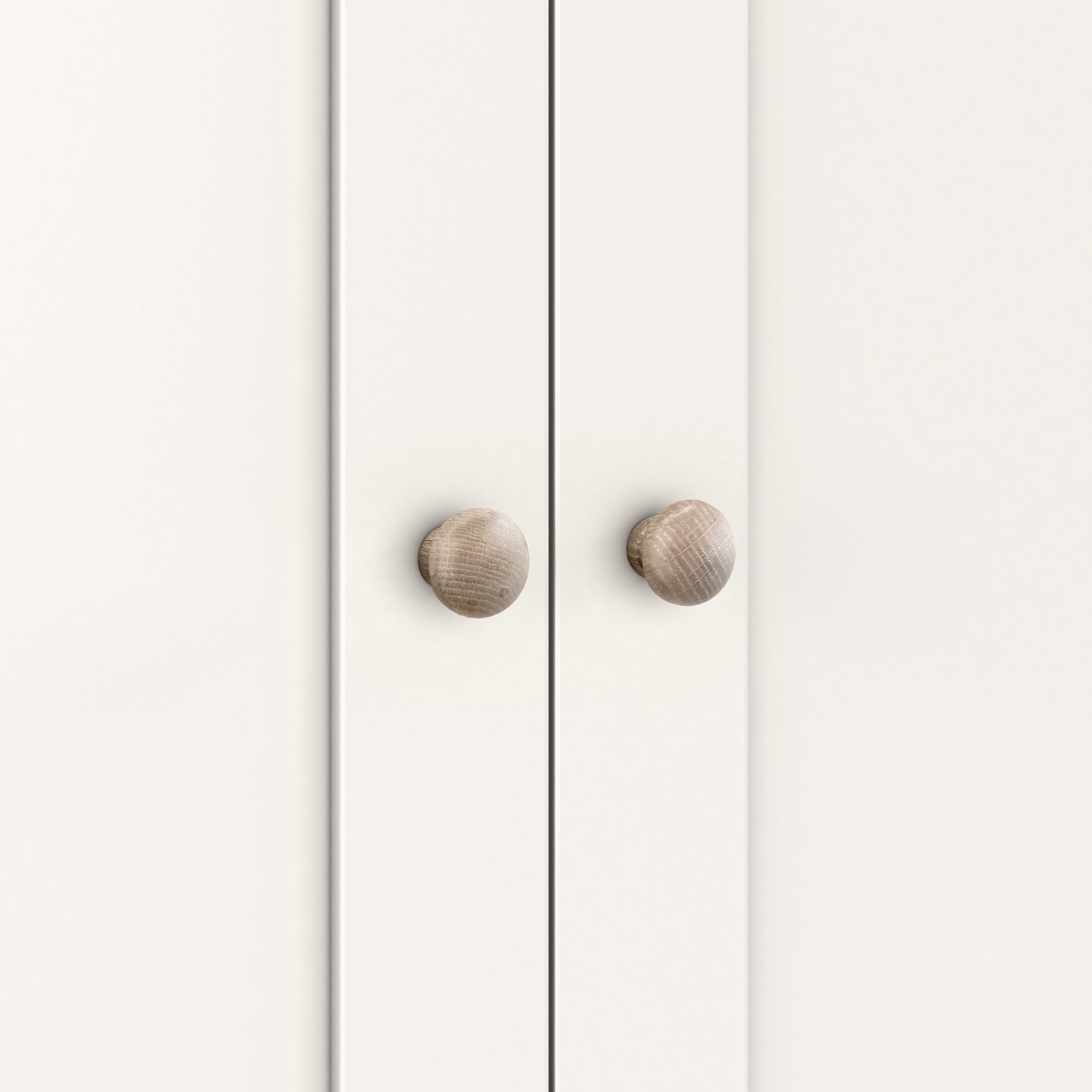 Farrow Coconut White Cupboard with from Roseland Furniture - close up of wooden handles