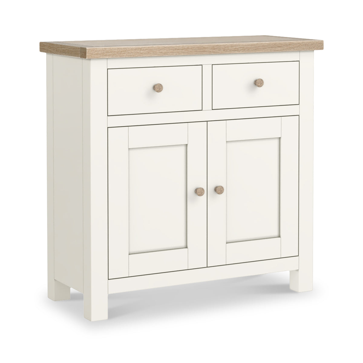 Farrow Coconut White Mini Sideboard with wooden handles from Roseland Furniture