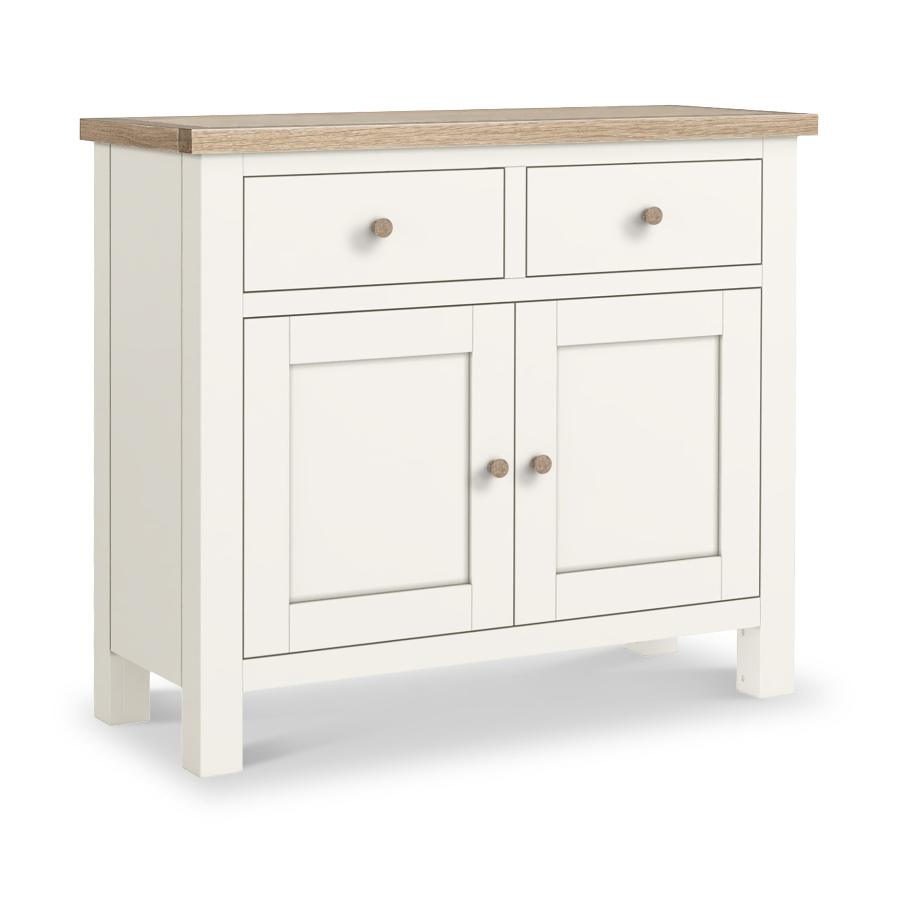 Farrow Coconut White Small Sideboard with wooden handles from Roseland Furniture