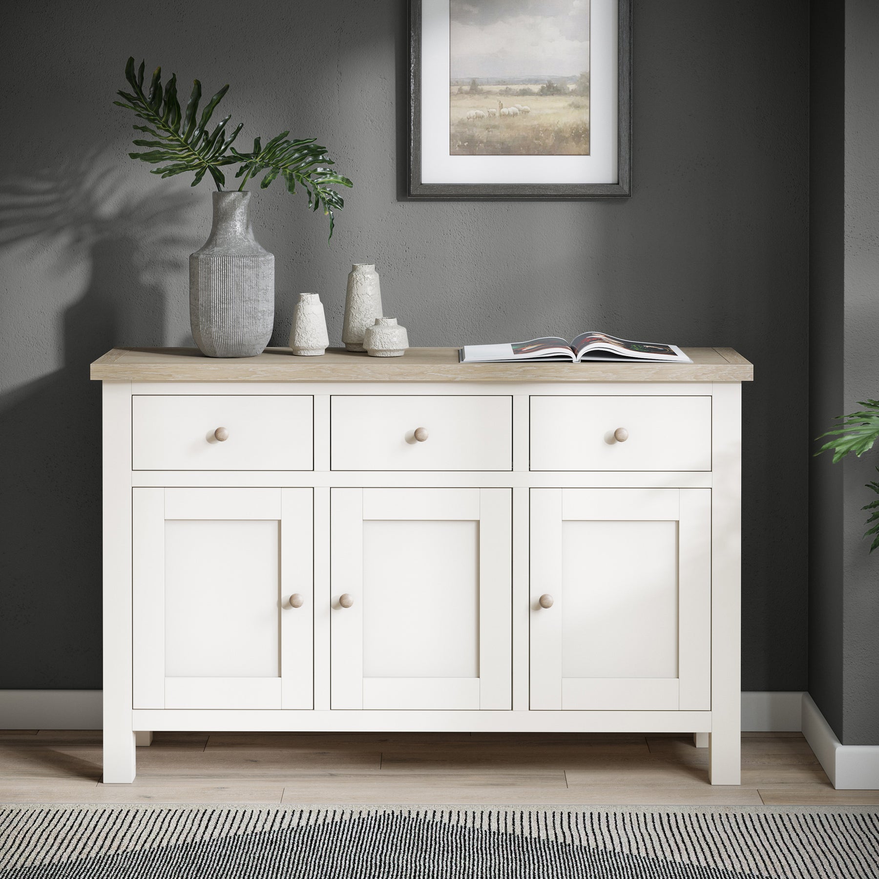 Farrow Coconut White Large Sideboard with wooden handles from Roseland Furniture