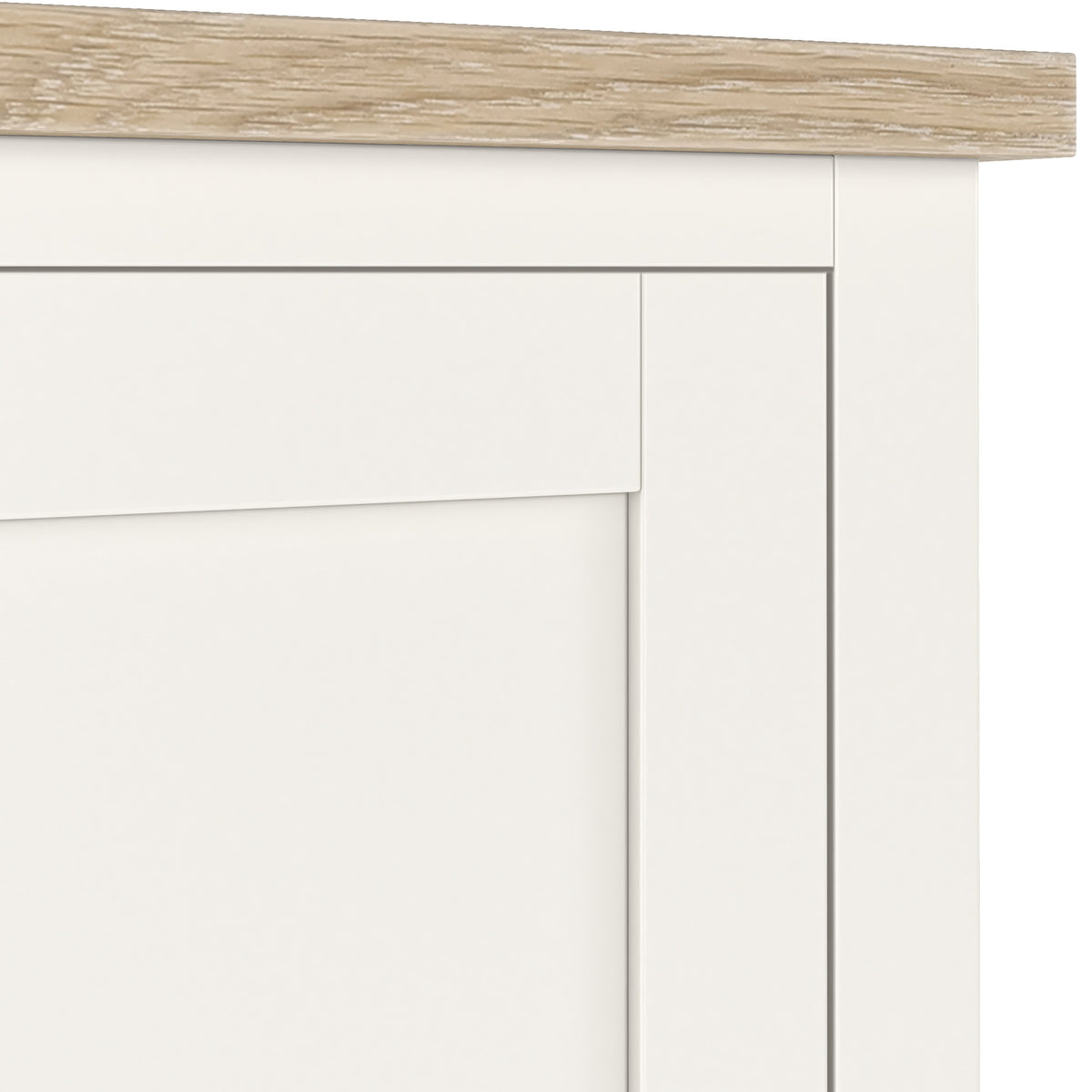 Farrow Coconut White Kitchen Larder Unit with washed oak top and wooden handles